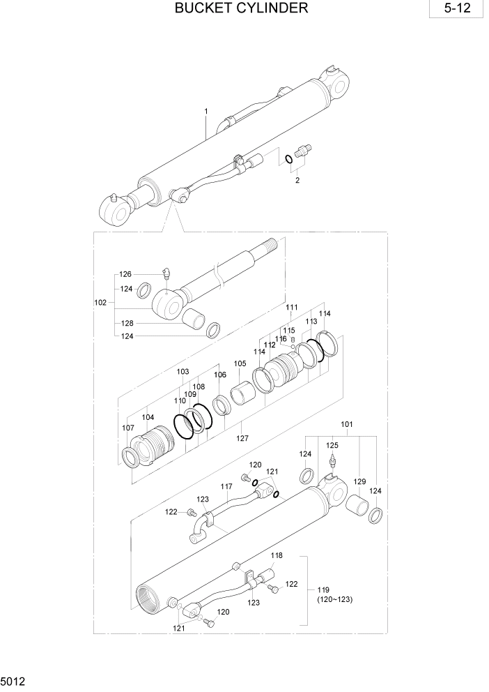 Схема запчастей Hyundai R35-7 - PAGE 5012 BUCKET CYLINDER ГИДРАВЛИЧЕСКАЯ СХЕМА