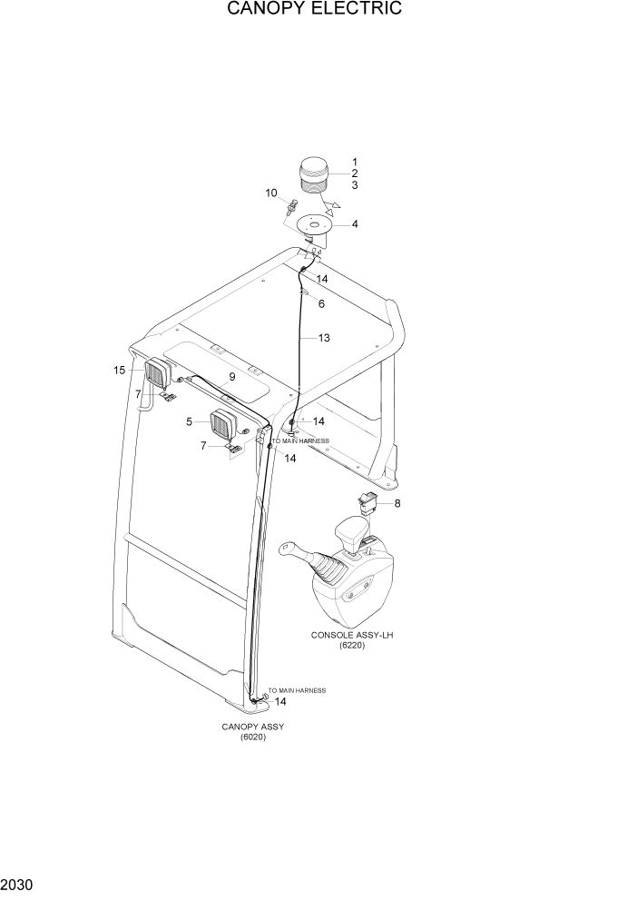 Схема запчастей Hyundai R35-7Z - PAGE 2030 CANOPY ELECTRIC ЭЛЕКТРИЧЕСКАЯ СИСТЕМА
