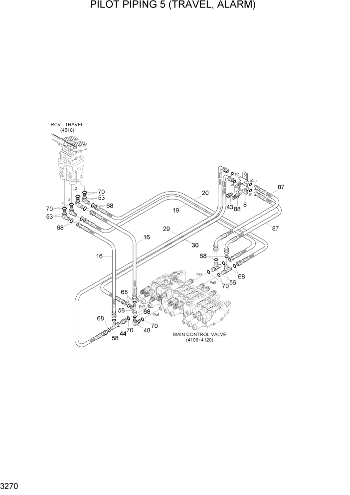 Схема запчастей Hyundai R35-7Z - PAGE 3270 PILOT HYD PIPING 5 (TRAVEL, ALARM) ГИДРАВЛИЧЕСКАЯ СИСТЕМА