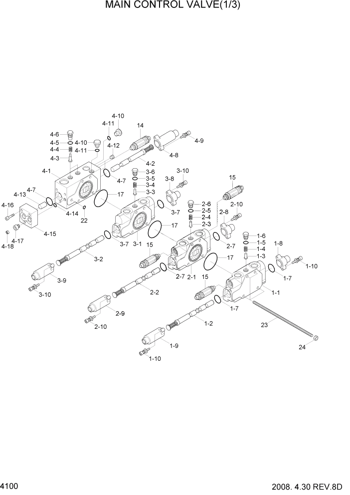 Схема запчастей Hyundai R35-7Z - PAGE 4100 MAIN CONTROL VALVE(1/3) ГИДРАВЛИЧЕСКИЕ КОМПОНЕНТЫ