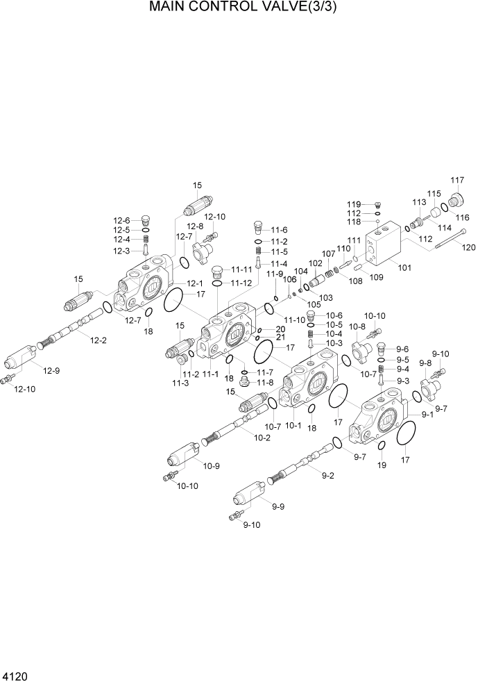 Схема запчастей Hyundai R35-7Z - PAGE 4120 MAIN CONTROL VALVE(3/3) ГИДРАВЛИЧЕСКИЕ КОМПОНЕНТЫ