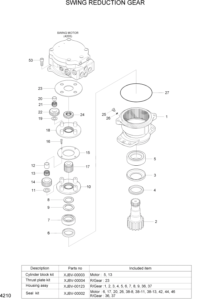 Схема запчастей Hyundai R35-7Z - PAGE 4210 SWING REDUCTION GEAR ГИДРАВЛИЧЕСКИЕ КОМПОНЕНТЫ