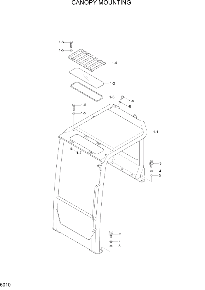 Схема запчастей Hyundai R35-7Z - PAGE 6010 CANOPY MOUNTING СТРУКТУРА