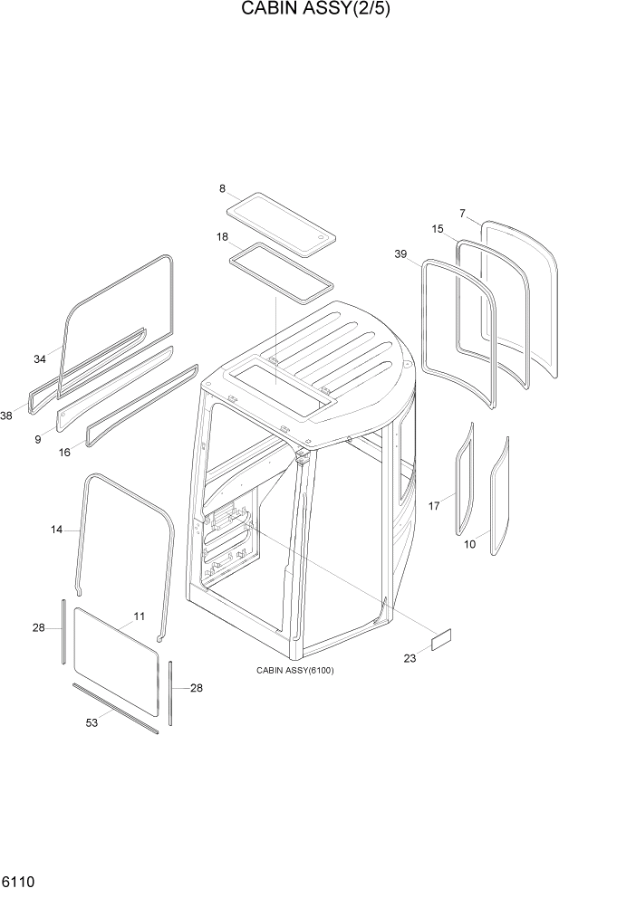 Схема запчастей Hyundai R35-7Z - PAGE 6110 CABIN ASSY(2/5) СТРУКТУРА