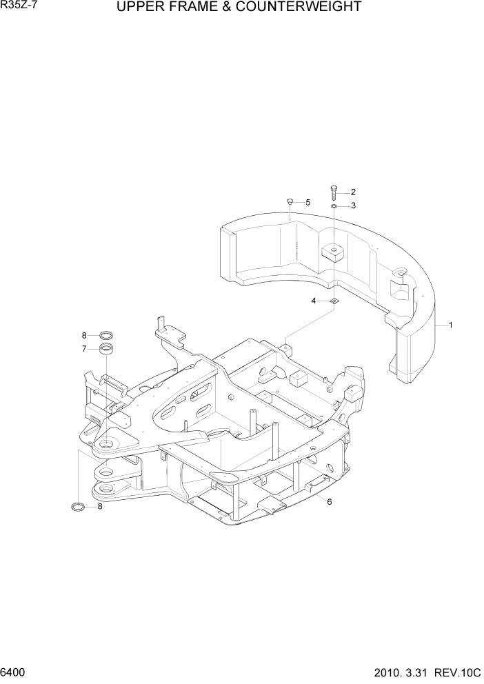 Схема запчастей Hyundai R35-7Z - PAGE 6400 UPPER FRAME & COUNTERWEIGHT СТРУКТУРА