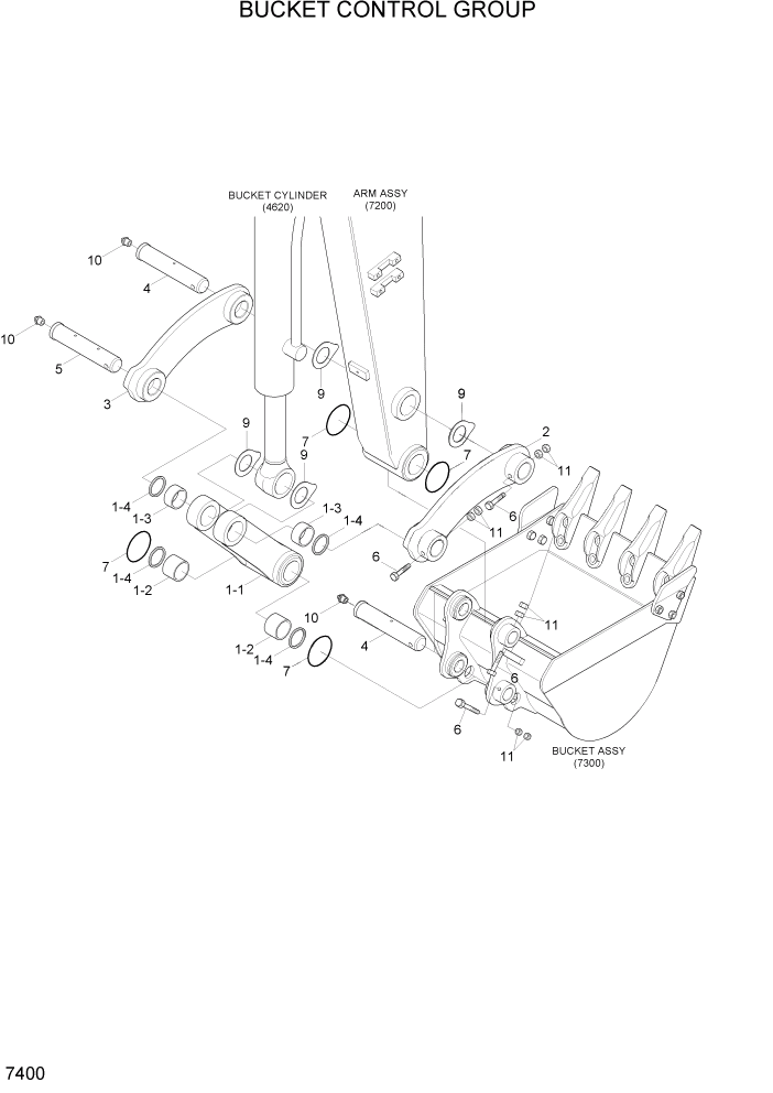 Схема запчастей Hyundai R35-7Z - PAGE 7400 BUCKET CONTROL GROUP РАБОЧЕЕ ОБОРУДОВАНИЕ