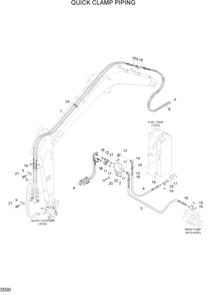 Схема запчастей Hyundai R35Z-7A - PAGE 3500 QUICK CLAMP PIPING ГИДРАВЛИЧЕСКАЯ СИСТЕМА