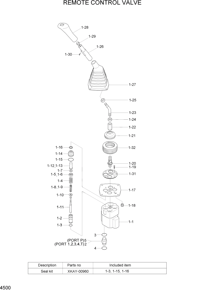 Схема запчастей Hyundai R35Z-7A - PAGE 4500 REMOTE CONTROL VALVE ГИДРАВЛИЧЕСКИЕ КОМПОНЕНТЫ