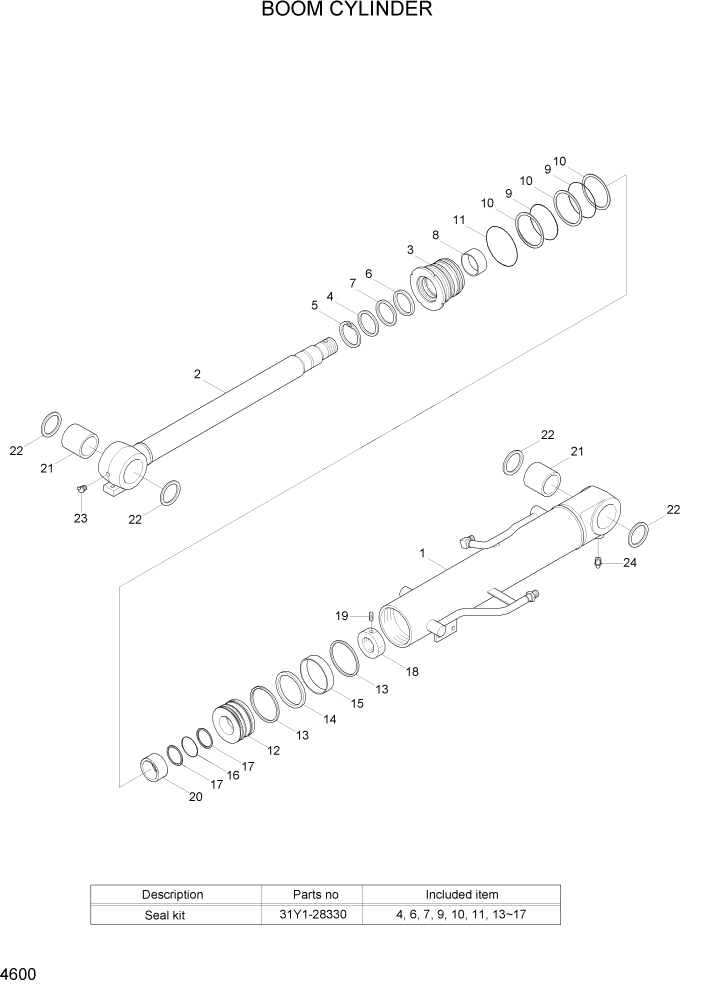 Схема запчастей Hyundai R35Z-7A - PAGE 4600 BOOM CYLINDER ГИДРАВЛИЧЕСКИЕ КОМПОНЕНТЫ