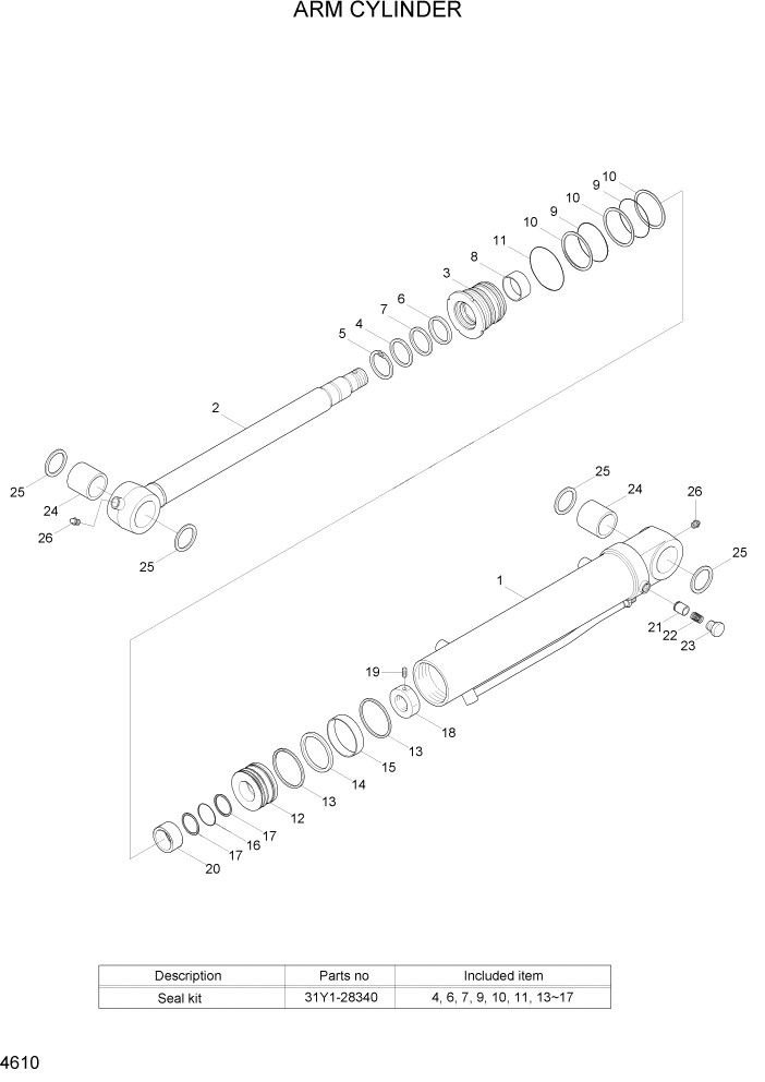 Схема запчастей Hyundai R35Z-7A - PAGE 4610 ARM CYLINDER ГИДРАВЛИЧЕСКИЕ КОМПОНЕНТЫ