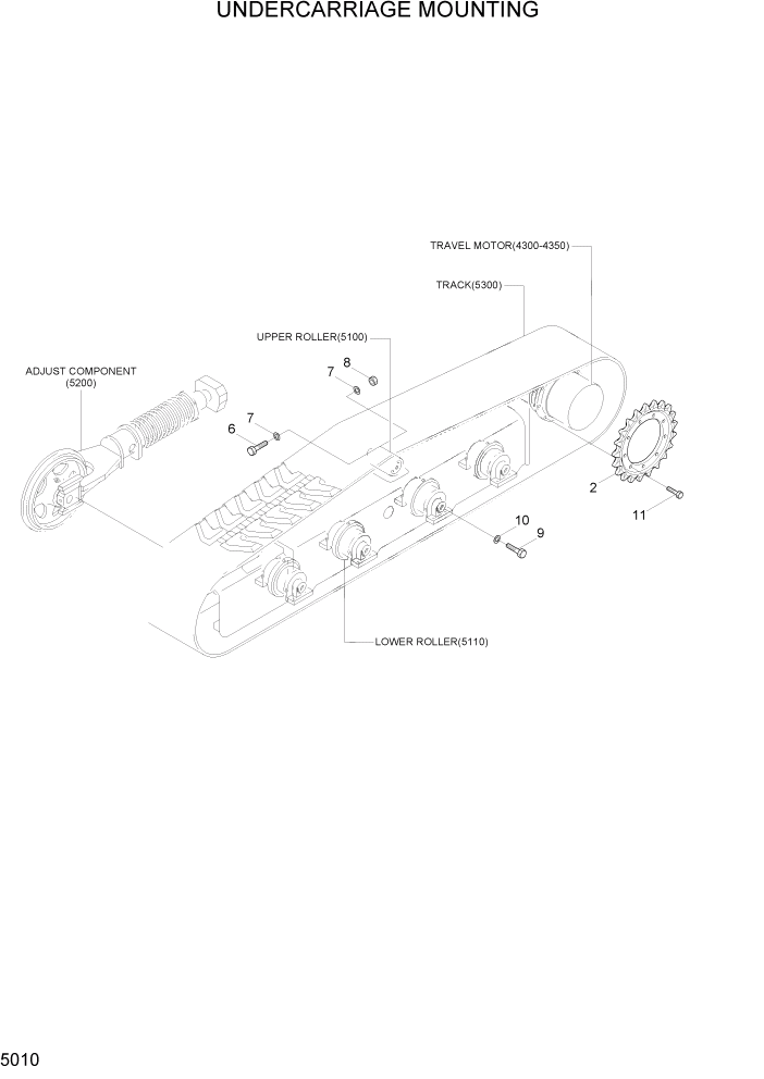 Схема запчастей Hyundai R35Z-7A - PAGE 5010 UNDERCARRIAGE MOUNTING ХОДОВАЯ ЧАСТЬ