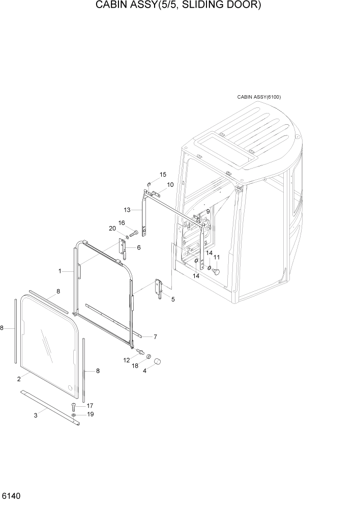 Схема запчастей Hyundai R35Z-7A - PAGE 6140 CABIN ASSY(5/5, SLIDING DOOR) СТРУКТУРА
