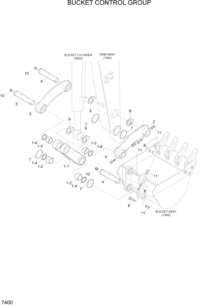 Схема запчастей Hyundai R35Z-7A - PAGE 7400 BUCKET CONTROL GROUP РАБОЧЕЕ ОБОРУДОВАНИЕ