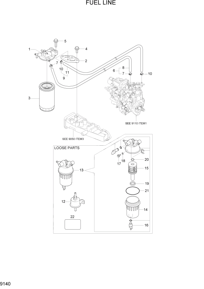 Схема запчастей Hyundai R35Z-7A - PAGE 9140 FUEL LINE ДВИГАТЕЛЬ БАЗА