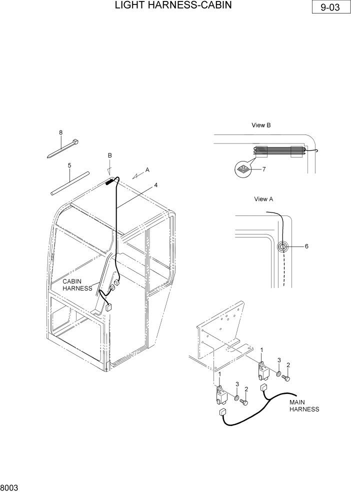 Схема запчастей Hyundai R36N-7 - PAGE 8003 LIGHT HARNESS-CABIN ДОПОЛНИТЕЛЬНЫЕ СХЕМЫ