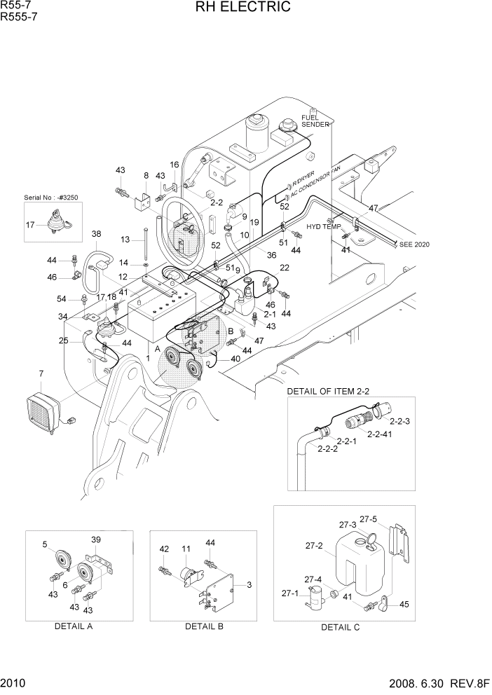 Схема запчастей Hyundai R55-7 - PAGE 2010 RH ELECTRIC ЭЛЕКТРИЧЕСКАЯ СИСТЕМА