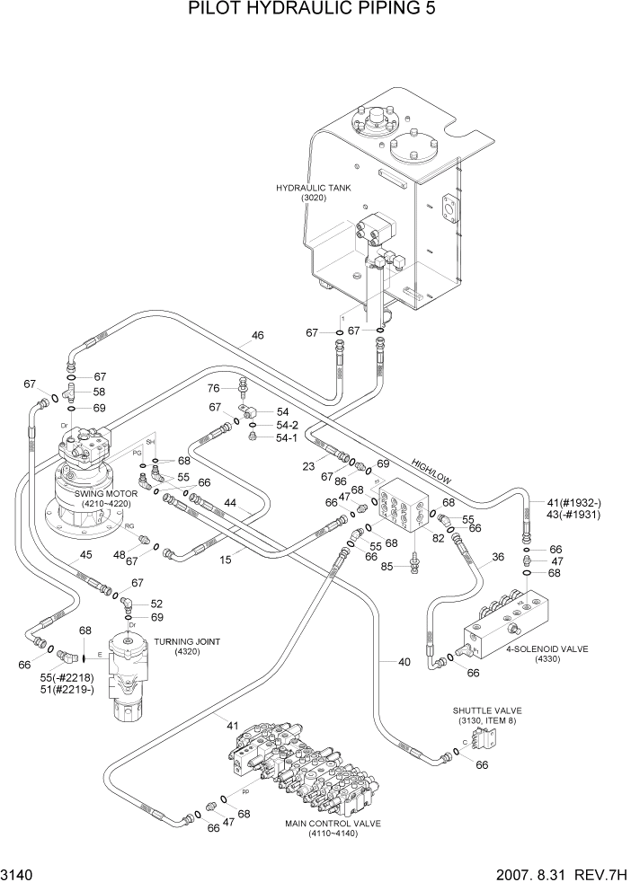 Схема запчастей Hyundai R55-7 - PAGE 3140 PILOT HYDRAULIC PIPING 5 ГИДРАВЛИЧЕСКАЯ СИСТЕМА