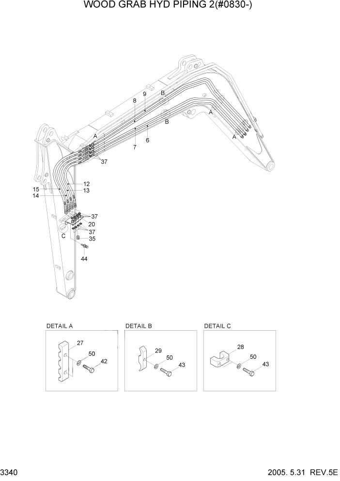 Схема запчастей Hyundai R55-7 - PAGE 3340 WOOD GRAB HYD PIPING 2(#0830-) ГИДРАВЛИЧЕСКАЯ СИСТЕМА