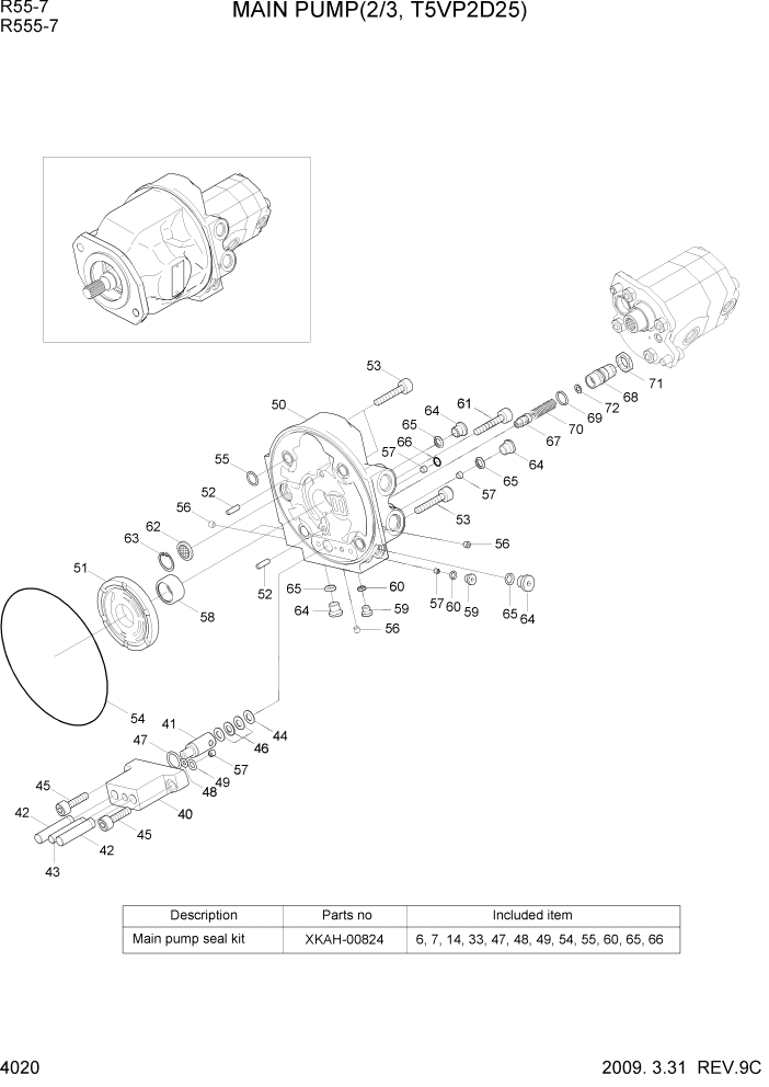 Схема запчастей Hyundai R55-7 - PAGE 4020 MAIN PUMP(2/3, T5VP2D25) ГИДРАВЛИЧЕСКИЕ КОМПОНЕНТЫ