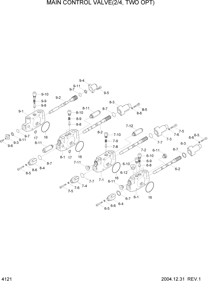 Схема запчастей Hyundai R55-7 - PAGE 4121 MAIN CONTROL VALVE(2/4, TWO OPT) ГИДРАВЛИЧЕСКИЕ КОМПОНЕНТЫ