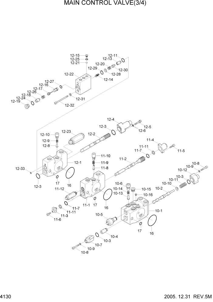 Схема запчастей Hyundai R55-7 - PAGE 4130 MAIN CONTROL VALVE(3/4) ГИДРАВЛИЧЕСКИЕ КОМПОНЕНТЫ