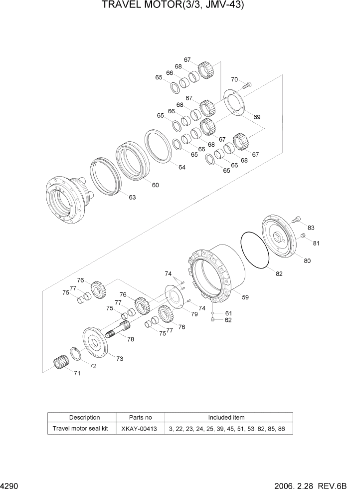 Схема запчастей Hyundai R55-7 - PAGE 4290 TRAVEL MOTOR(3/3, JMV-43) ГИДРАВЛИЧЕСКИЕ КОМПОНЕНТЫ