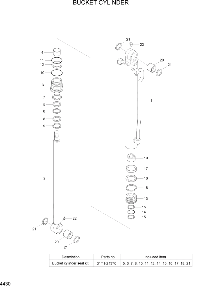 Схема запчастей Hyundai R55-7 - PAGE 4430 BUCKET CYLINDER ГИДРАВЛИЧЕСКИЕ КОМПОНЕНТЫ