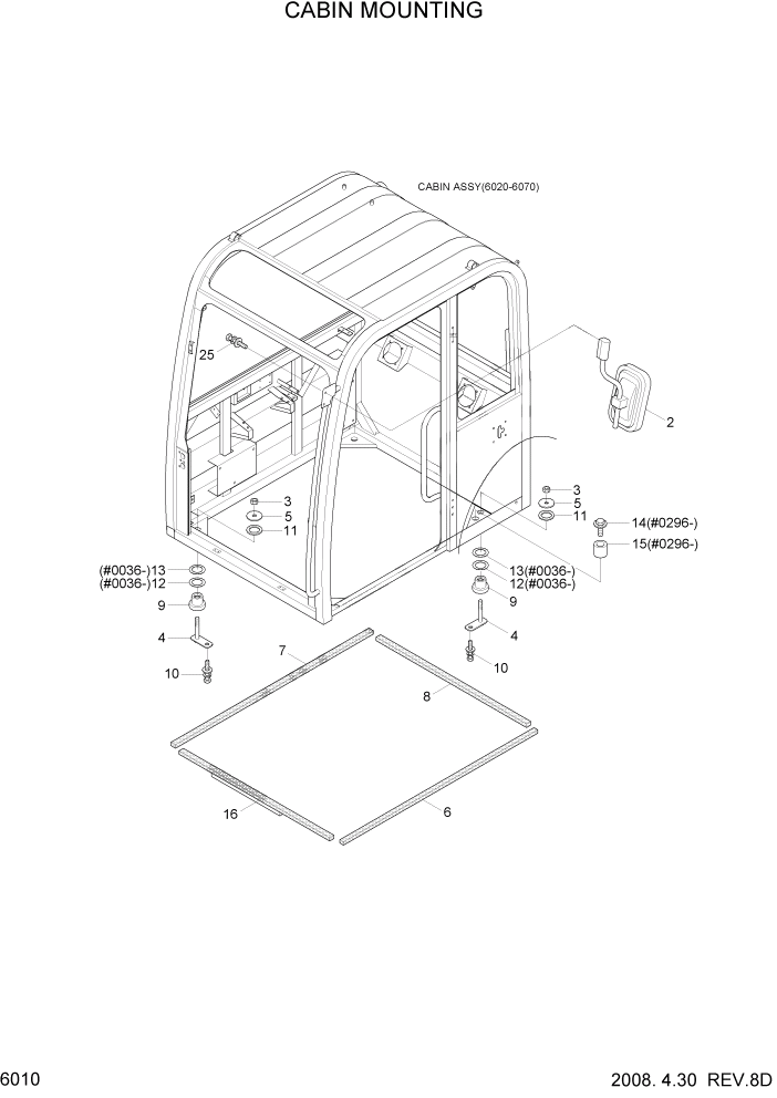 Схема запчастей Hyundai R55-7 - PAGE 6010 CABIN MOUNTING СТРУКТУРА