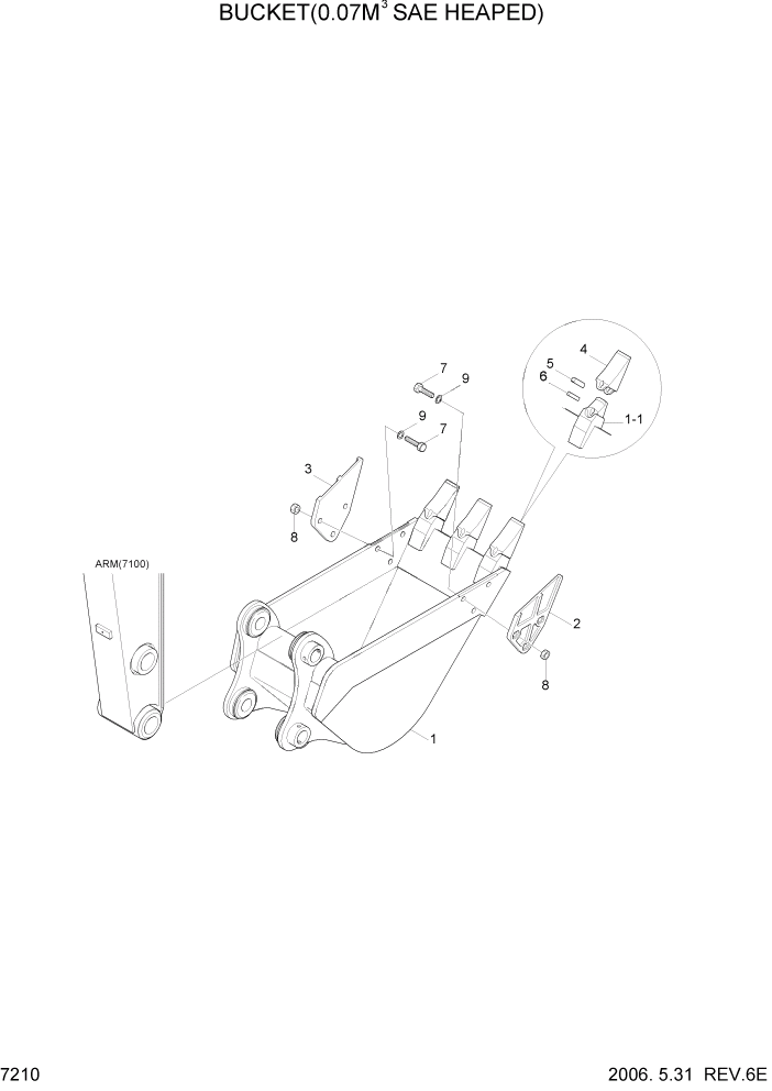 Схема запчастей Hyundai R55-7 - PAGE 7210 BUCKET(0.07M3 SAE HEAPED) РАБОЧЕЕ ОБОРУДОВАНИЕ