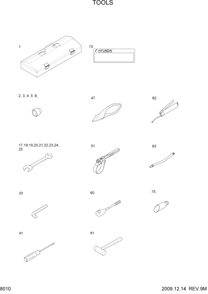 Схема запчастей Hyundai R55-7 - PAGE 8010 TOOLS ДРУГИЕ ЧАСТИ