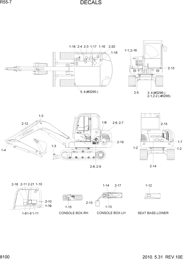 Схема запчастей Hyundai R55-7 - PAGE 8100 DECALS ДРУГИЕ ЧАСТИ