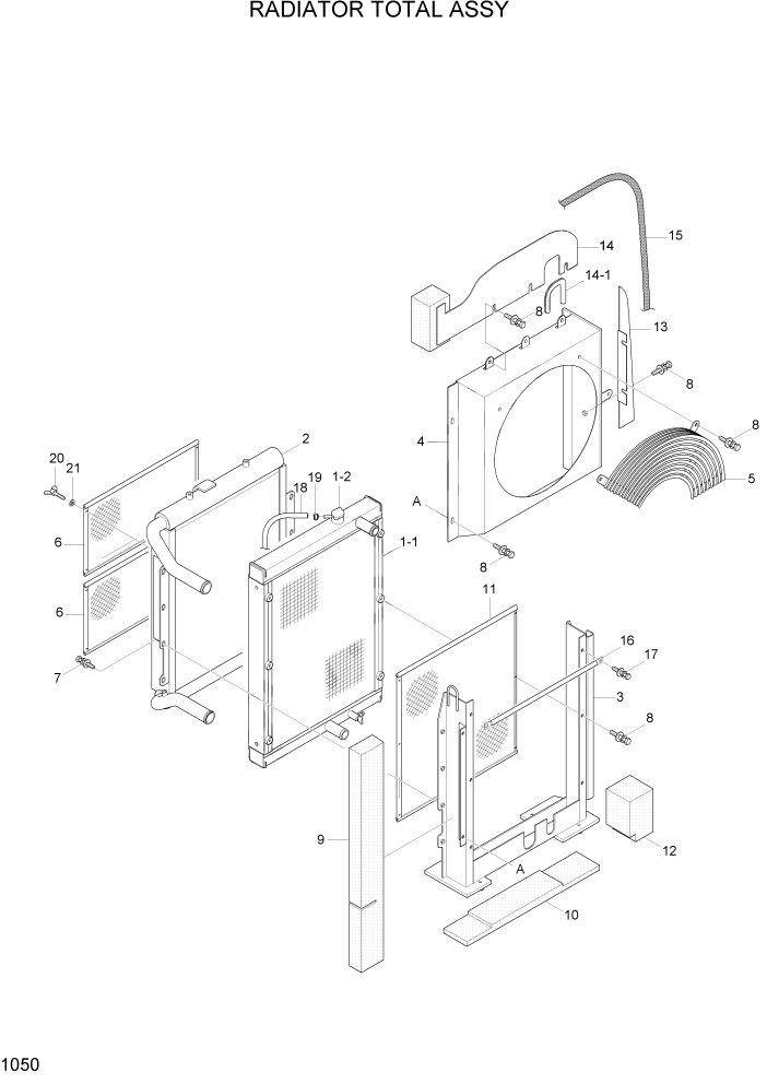 Схема запчастей Hyundai R55-7A - PAGE 1050 RADIATOR TOTAL ASSY СИСТЕМА ДВИГАТЕЛЯ