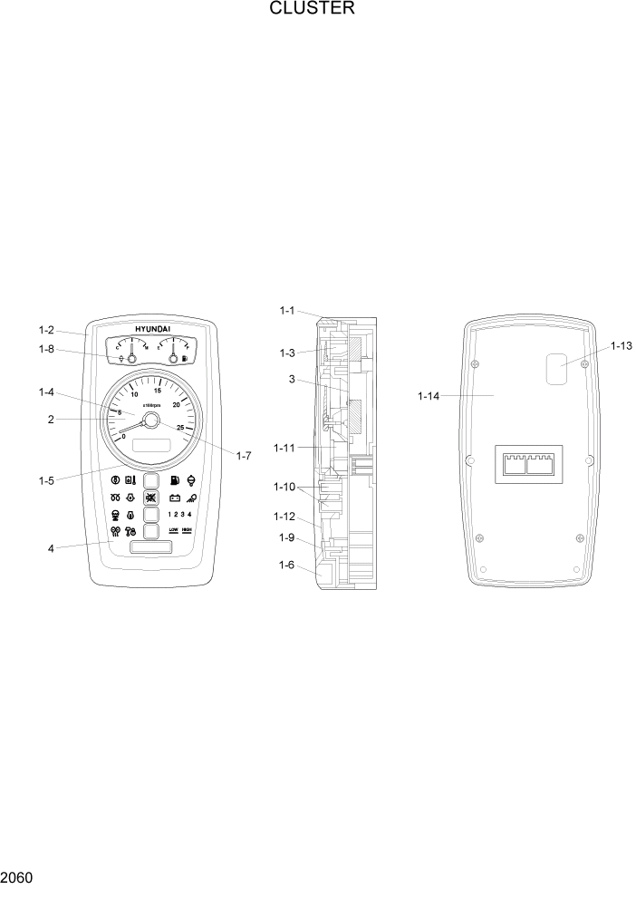Схема запчастей Hyundai R55-7A - PAGE 2060 CLUSTER ЭЛЕКТРИЧЕСКАЯ СИСТЕМА