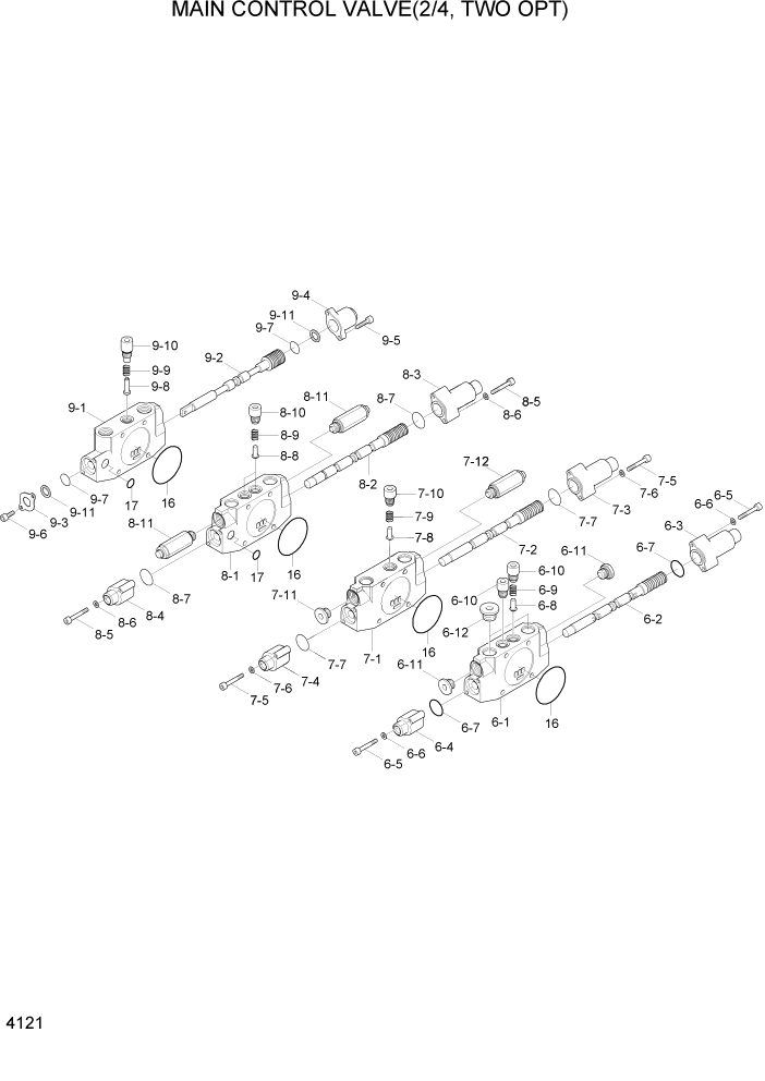 Схема запчастей Hyundai R55-7A - PAGE 4121 MAIN CONTROL VALVE(2/4, TWO OPT) ГИДРАВЛИЧЕСКИЕ КОМПОНЕНТЫ