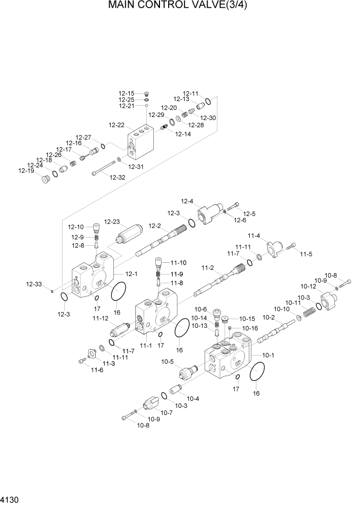 Схема запчастей Hyundai R55-7A - PAGE 4130 MAIN CONTROL VALVE(3/4) ГИДРАВЛИЧЕСКИЕ КОМПОНЕНТЫ