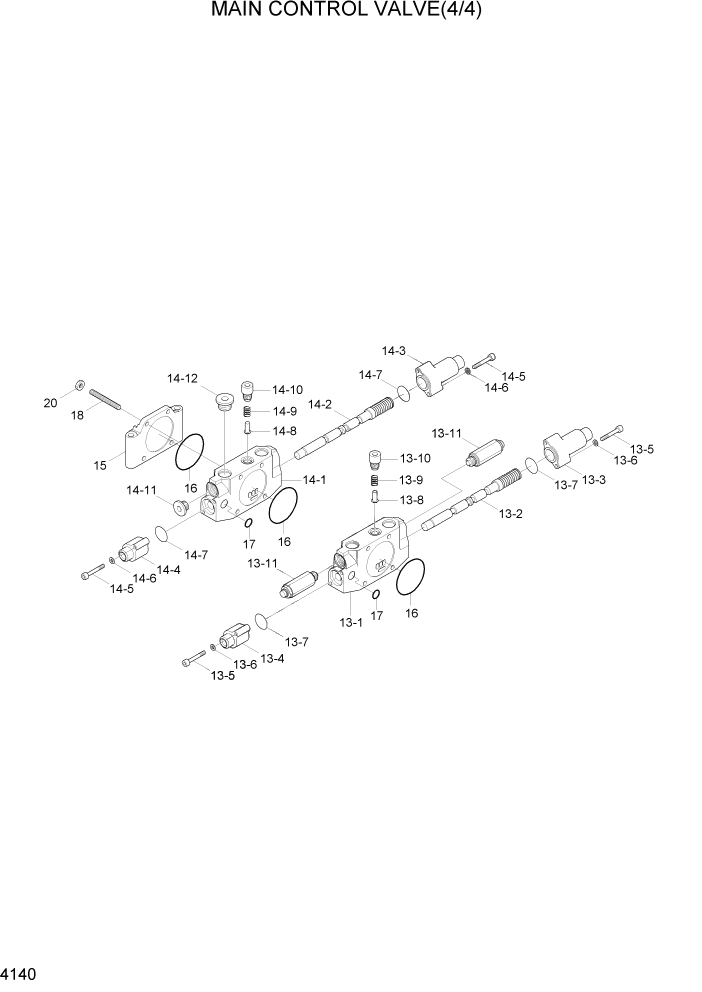 Схема запчастей Hyundai R55-7A - PAGE 4140 MAIN CONTROL VALVE(4/4) ГИДРАВЛИЧЕСКИЕ КОМПОНЕНТЫ