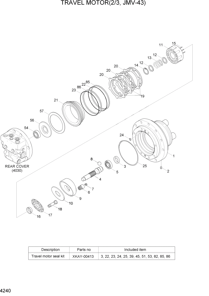 Схема запчастей Hyundai R55-7A - PAGE 4240 TRAVEL MOTOR(2/3, JMV-43) ГИДРАВЛИЧЕСКИЕ КОМПОНЕНТЫ