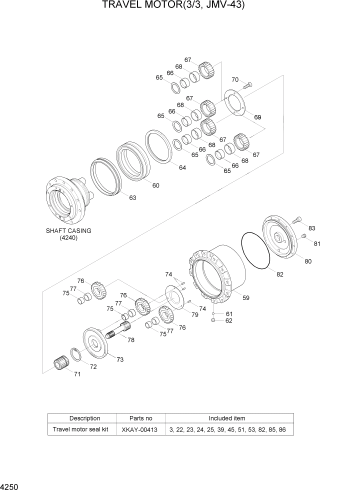 Схема запчастей Hyundai R55-7A - PAGE 4250 TRAVEL MOTOR(3/3, JMV-43) ГИДРАВЛИЧЕСКИЕ КОМПОНЕНТЫ