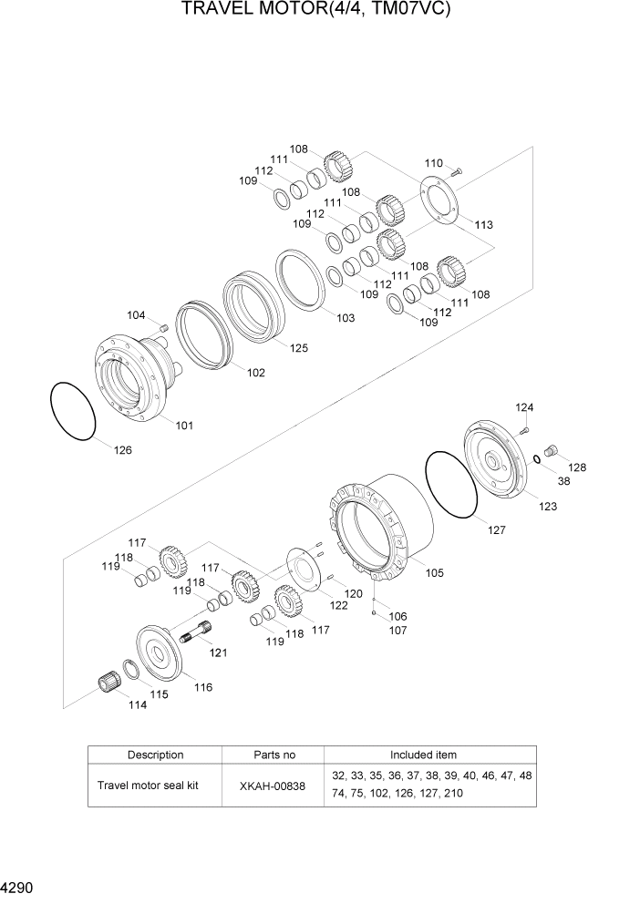 Схема запчастей Hyundai R55-7A - PAGE 4290 TRAVEL MOTOR(4/4, TM07VC) ГИДРАВЛИЧЕСКИЕ КОМПОНЕНТЫ