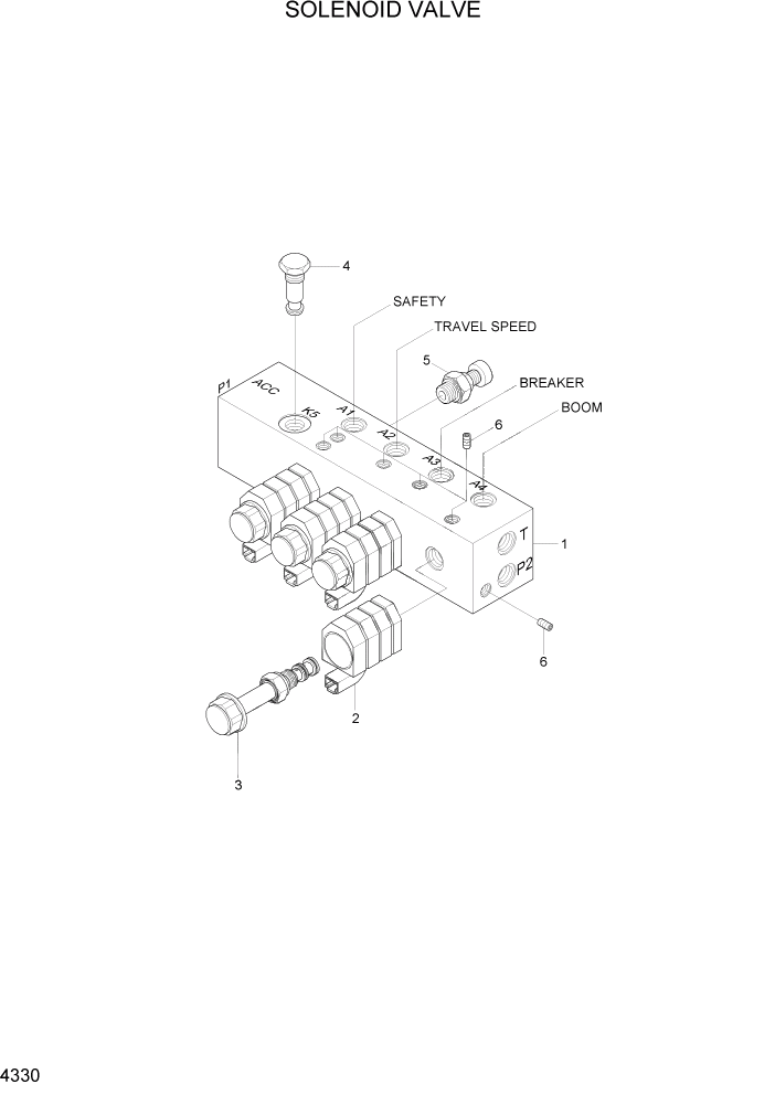 Схема запчастей Hyundai R55-7A - PAGE 4330 SOLENOID VALVE ГИДРАВЛИЧЕСКИЕ КОМПОНЕНТЫ