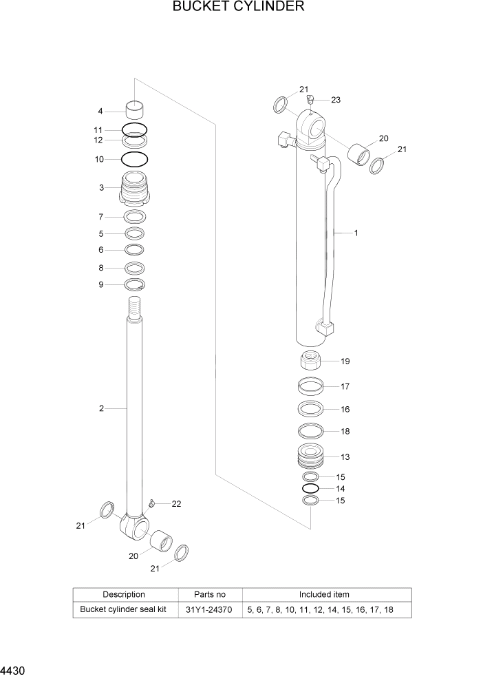 Схема запчастей Hyundai R55-7A - PAGE 4430 BUCKET CYLINDER ГИДРАВЛИЧЕСКИЕ КОМПОНЕНТЫ