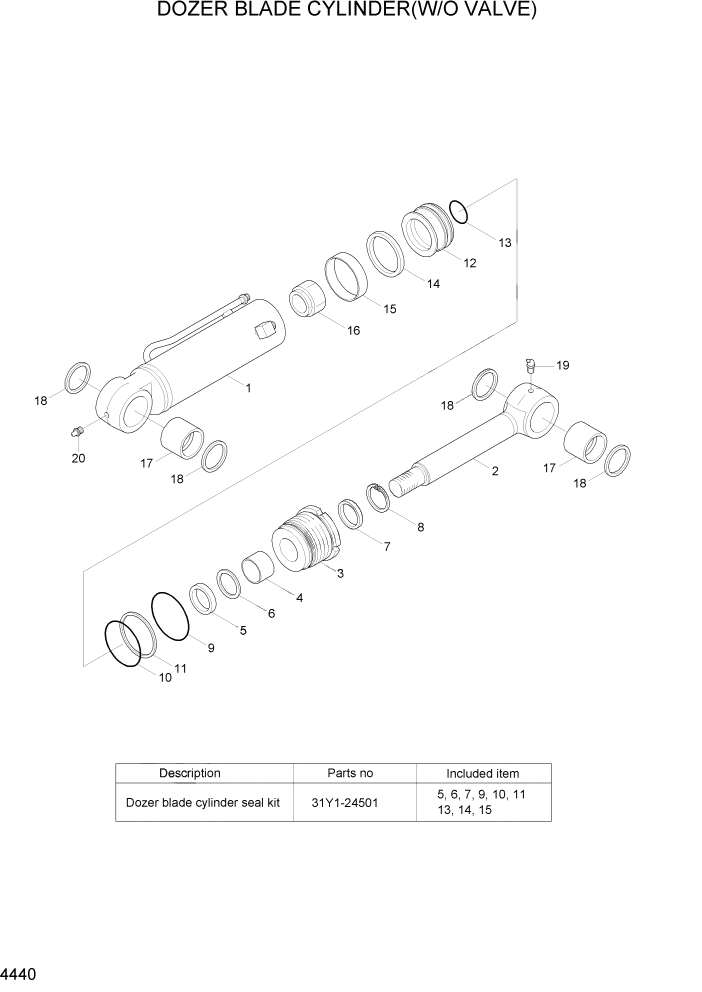 Схема запчастей Hyundai R55-7A - PAGE 4440 DOZER BLADE CYLINDER(W/O VALVE) ГИДРАВЛИЧЕСКИЕ КОМПОНЕНТЫ