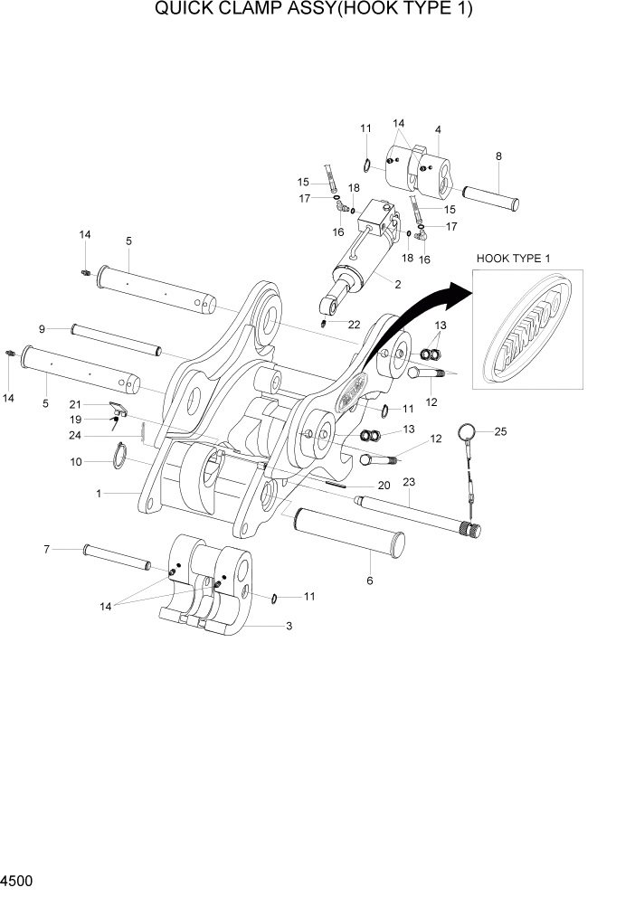 Схема запчастей Hyundai R55-7A - PAGE 4500 QUICK CLAMP ASSY(HOOK TYPE 1) ГИДРАВЛИЧЕСКИЕ КОМПОНЕНТЫ