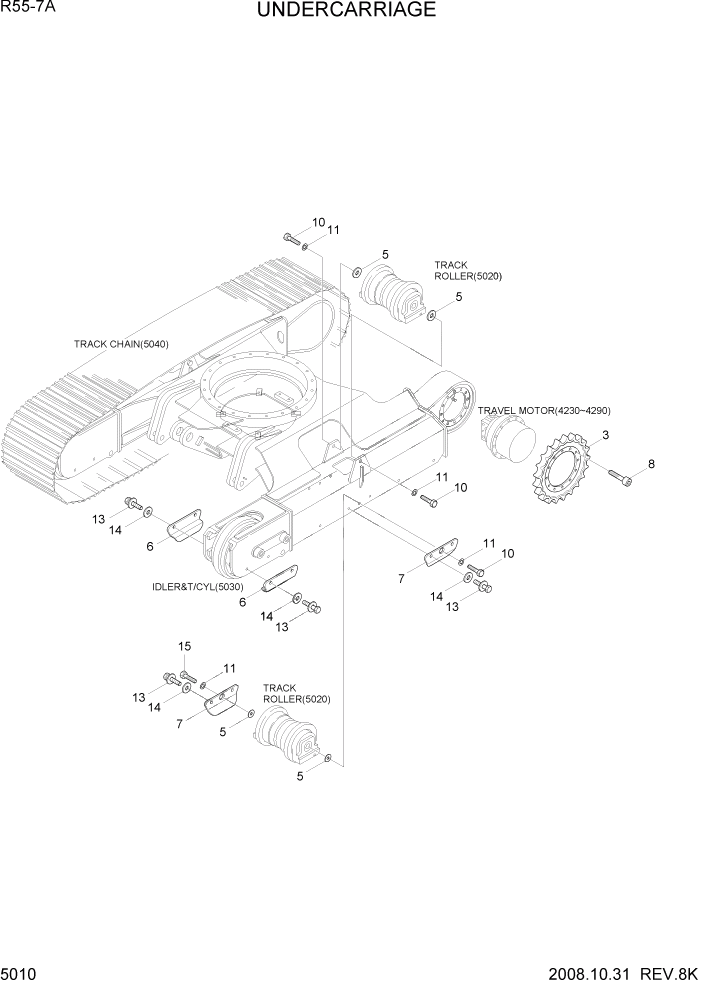 Схема запчастей Hyundai R55-7A - PAGE 5010 UNDERCARRIAGE ХОДОВАЯ ЧАСТЬ