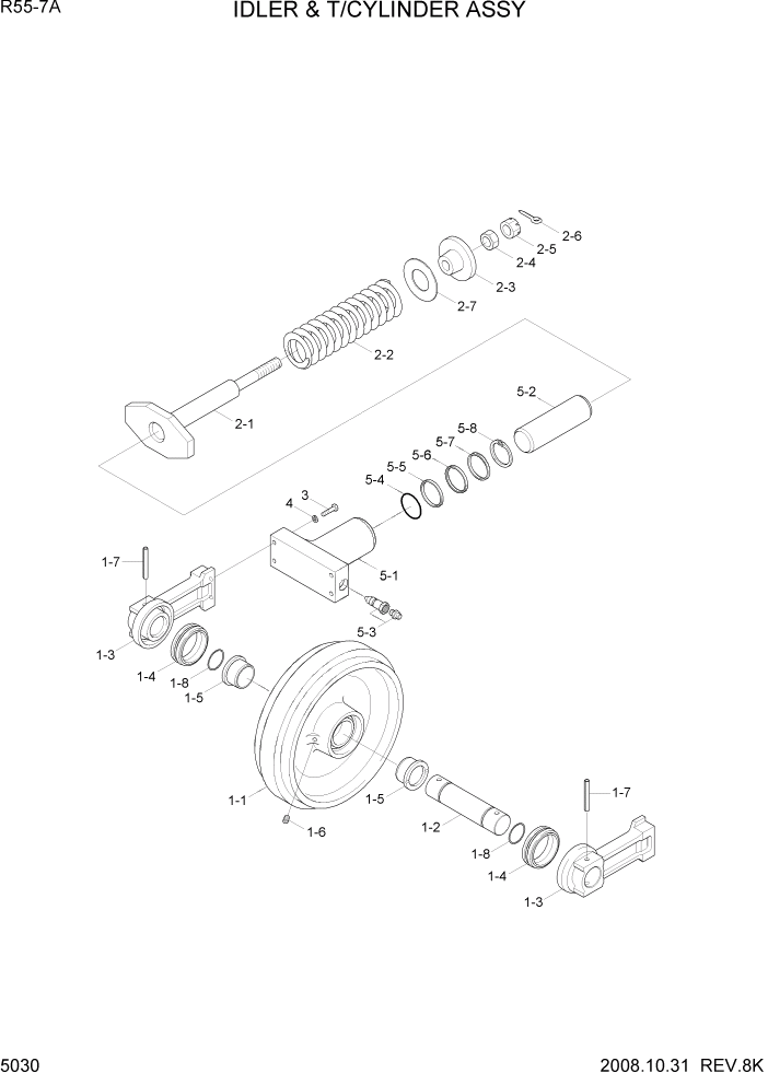 Схема запчастей Hyundai R55-7A - PAGE 5030 IDLER & T/CYLINDER ASSY ХОДОВАЯ ЧАСТЬ