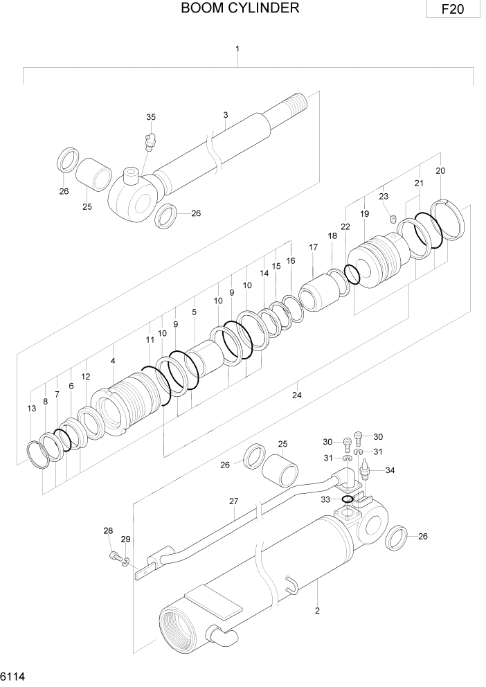 Схема запчастей Hyundai R75-7 - PAGE 6114 BOOM CYLINDER ГИДРАВЛИЧЕСКИЕ КОМПОНЕНТЫ