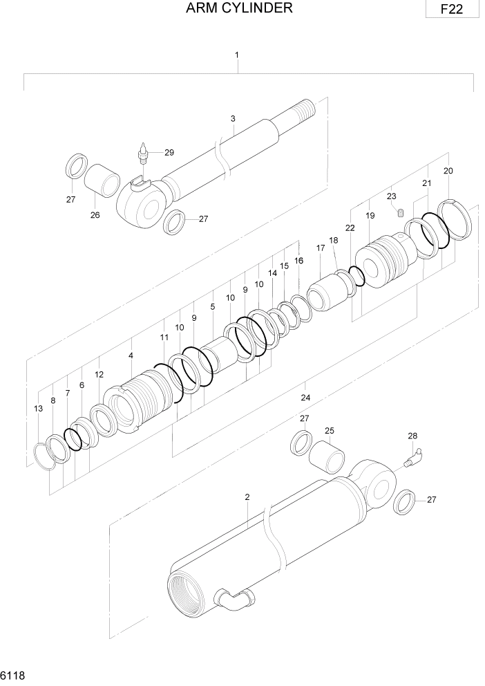 Схема запчастей Hyundai R75-7 - PAGE 6118 ARM CYLINDER ГИДРАВЛИЧЕСКИЕ КОМПОНЕНТЫ