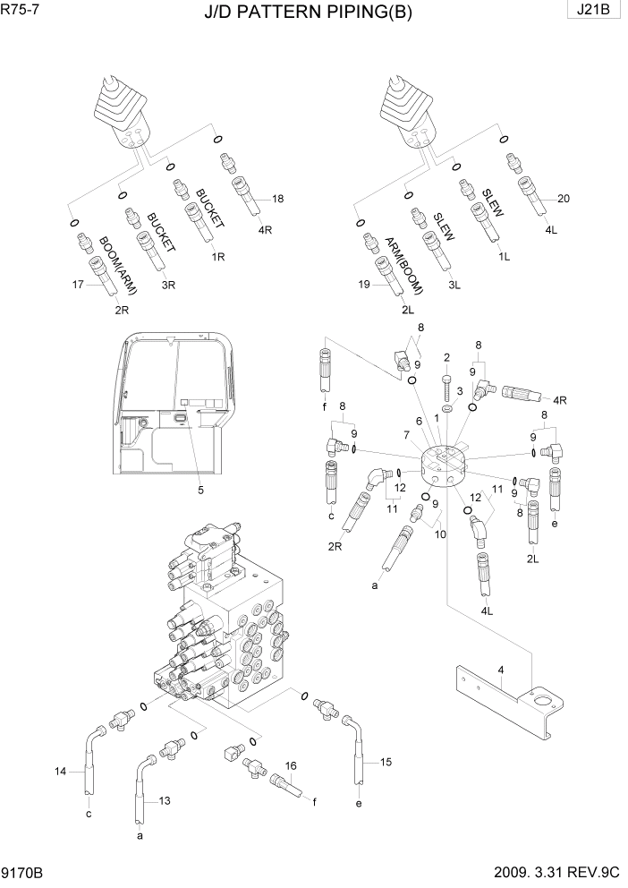Схема запчастей Hyundai R75-7 - PAGE 9170B J/D PATTERN PIPING ВАРИАНТ