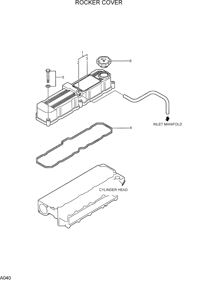 Схема запчастей Hyundai R75-7 - PAGE A040 ROCKER COVER ДВИГАТЕЛЬ БАЗА