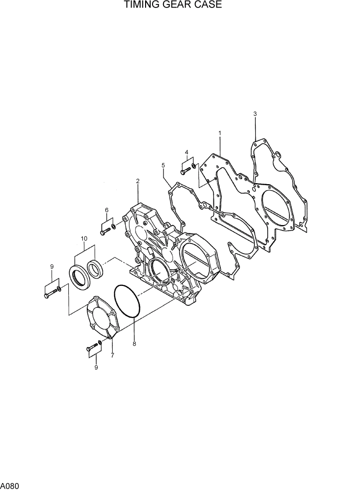 Схема запчастей Hyundai R75-7 - PAGE A080 TIMING GEAR CASE ДВИГАТЕЛЬ БАЗА